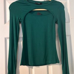 Lulu's Deep Green Long Sleeve Cutout Top